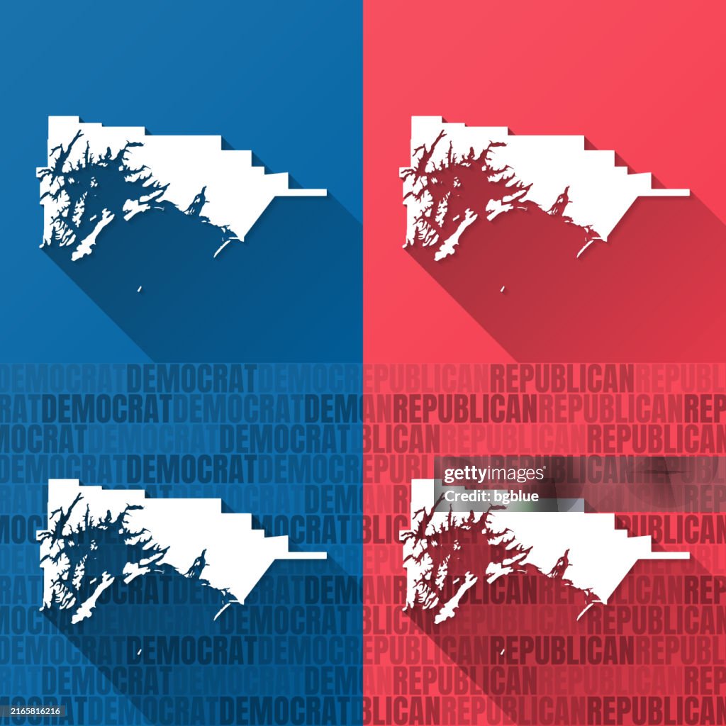 Chugach, Alaska. Maps on blue and red backgrounds