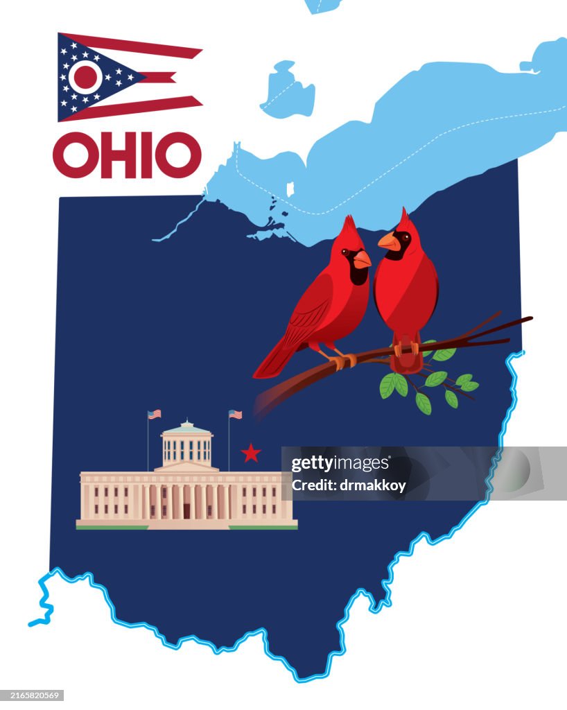 Map of Ohio State and Cardinal Birds