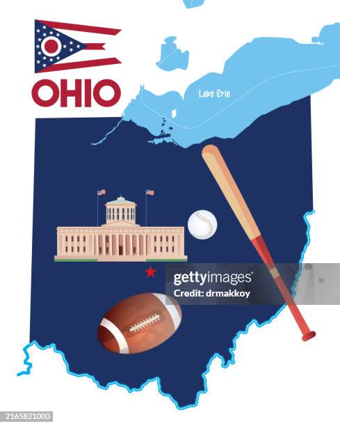 Map Of Ohio State And Baseball Bat High-Res Vector Graphic