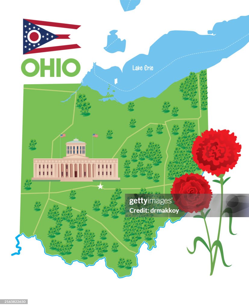 Map of Ohio State and Red carnation