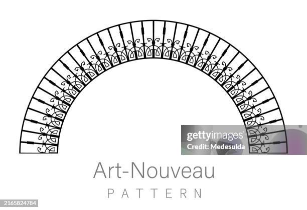 pattern in art deco style encircles around a arch. - wrought iron stock illustrations