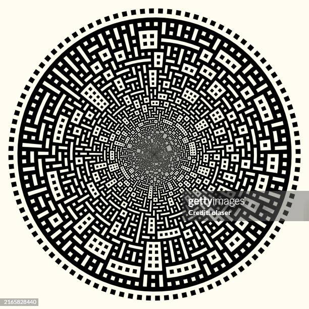 abstract circular geometric black and white pattern. - drawing optical illusions stock illustrations