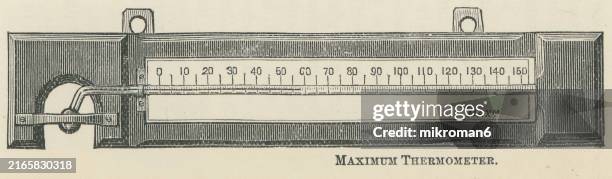 old engraved illustration of negretti and zambra's maximum thermometer - 19th century stock pictures, royalty-free photos & images