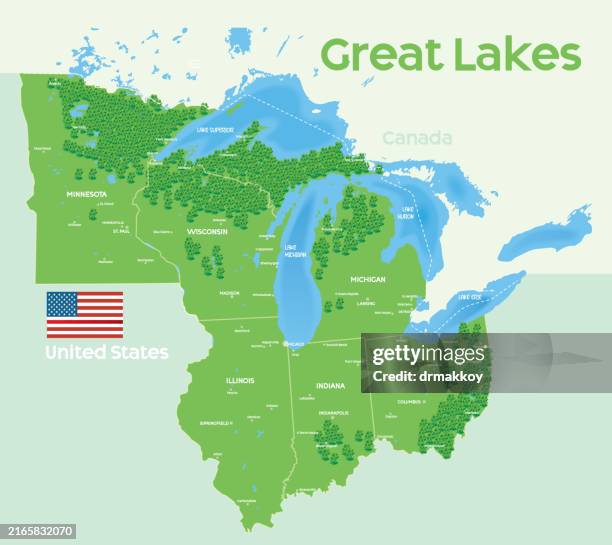 ilustraciones, imágenes clip art, dibujos animados e iconos de stock de mapa de los grandes lagos y bosques mapa - ohio