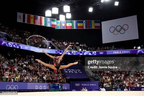 Ekaterina Vedeneeva of Team Slovenia competes during the Rhythmic Gymnastics Individual All-Around Qualification on day thirteen of the Olympic Games...