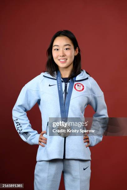 Olympian Audrey Kwon of Team United States poses on the Today Show Set on August 08, 2024 in Paris, France.