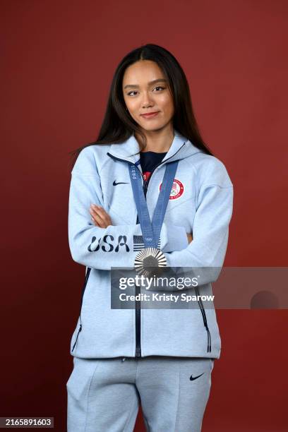 Olympian Jacklyn Luu of Team United States poses on the Today Show Set on August 08, 2024 in Paris, France.