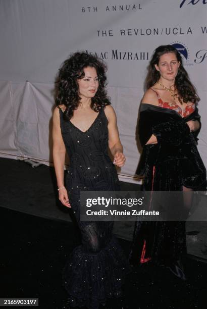 American actress Fran Drescher, wearing a black v-neck evening gown, attends the 8th Annual Fire and Ice Ball, at Paramount Studios in Los Angeles,...
