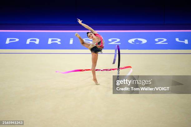 Milena Baldassarri of Team Italy in action during the Rhythmic Gymnastics Individual All-Around Qualification on day thirteen of the Olympic Games...