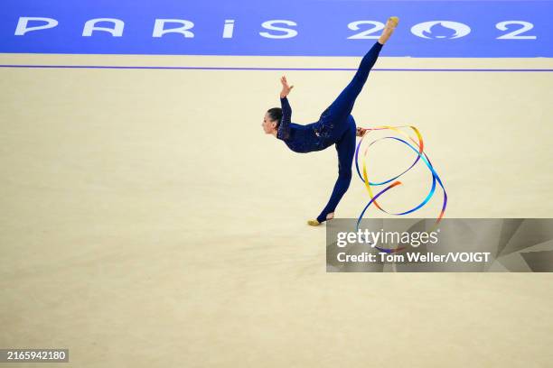 Alexandra Kiroi-Bogatyreva of Team Australia in action during the Rhythmic Gymnastics Individual All-Around Qualification on day thirteen of the...