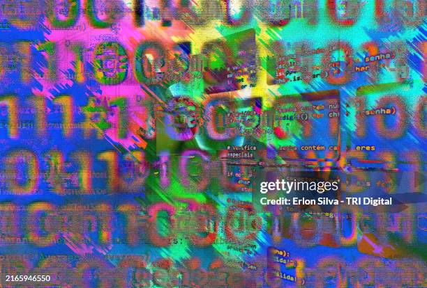 abstract and psychedelic background about technology and artificial intelligence - distorted text stock pictures, royalty-free photos & images