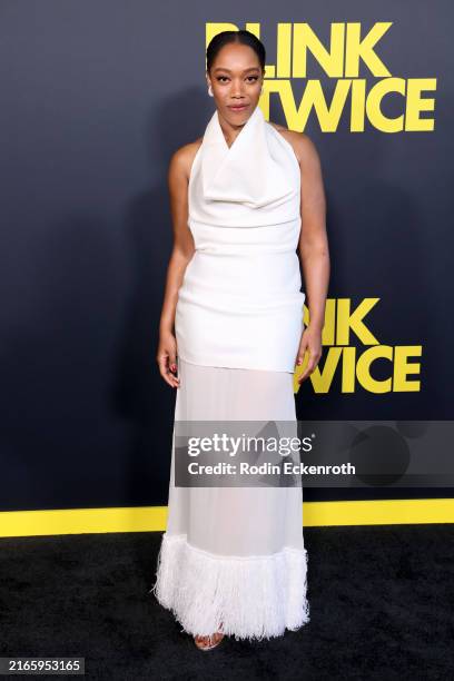 Naomi Ackie attends the Los Angeles Premiere of Amazon MGM Studios' "Blink Twice" at DGA Theater Complex on August 08, 2024 in Los Angeles,...