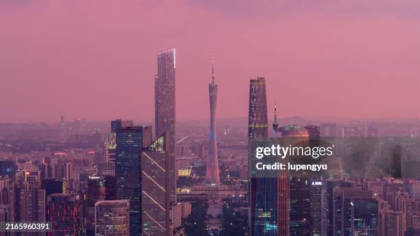 aerial view of skyline at sunset,guangzhou - guangzhou stock pictures, royalty-free photos & images