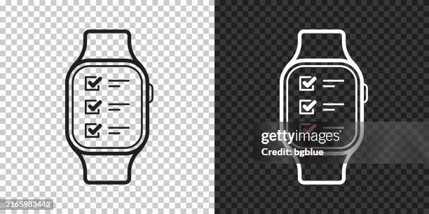 smartwatch with checklist. icon for design on blank background - checking smart watch stock illustrations