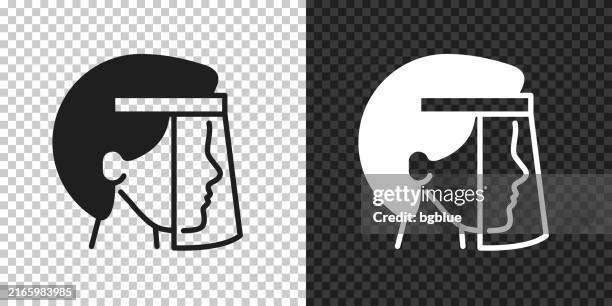 person with medical protective face shield. icon for design on blank background - protective face shield stock illustrations