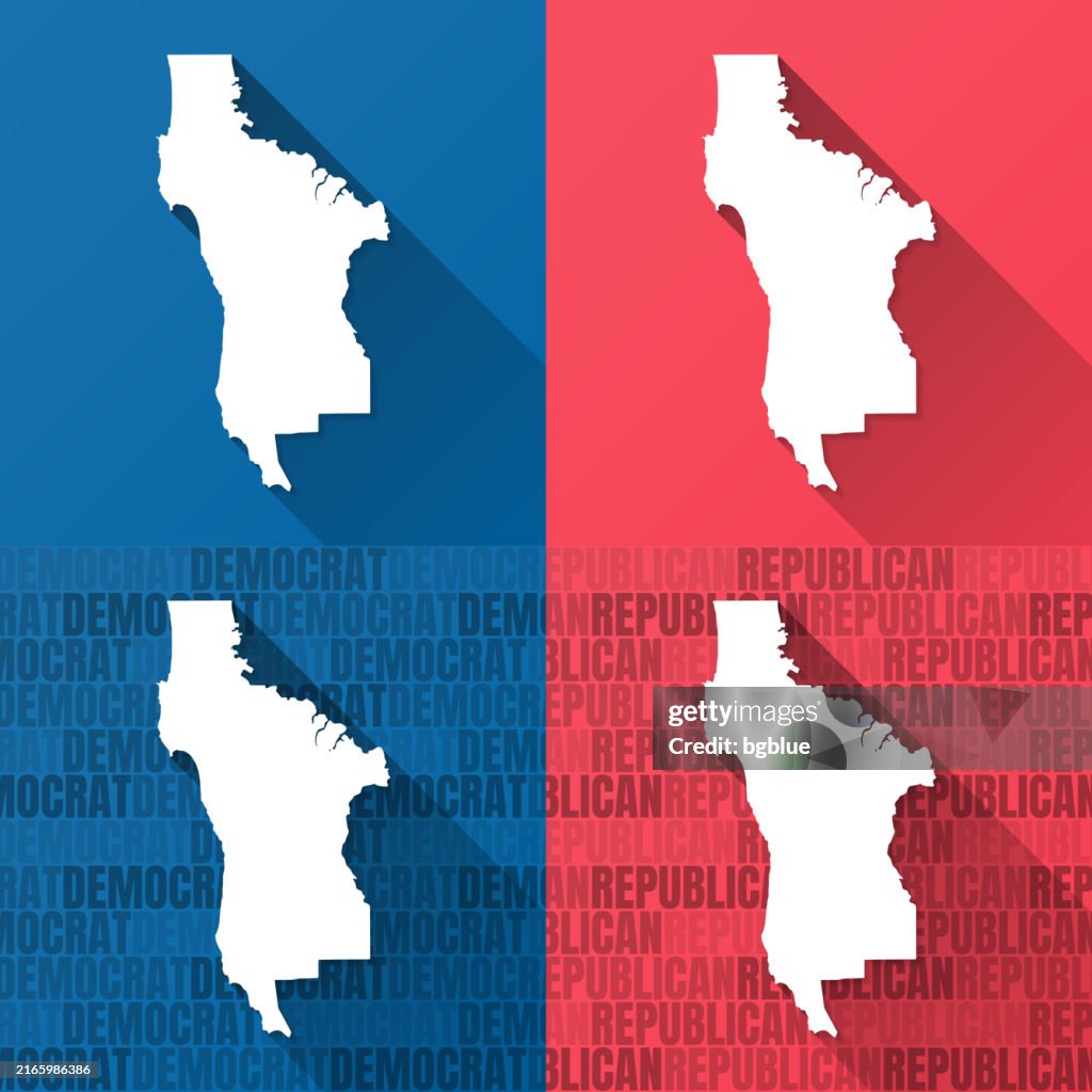 San Mateo County, California. Maps on blue and red backgrounds