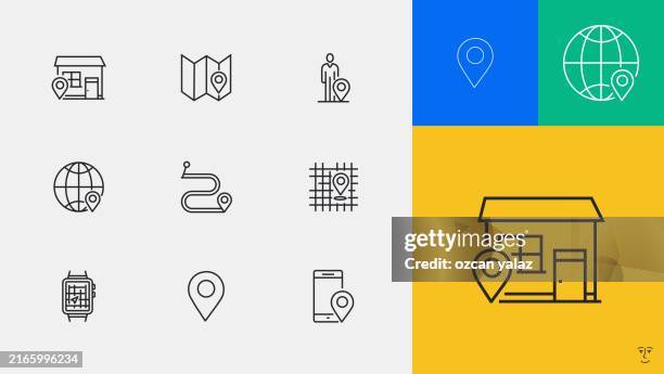 map and navigation thin line vector design. the design is editable and the color can be changed. vector set of creativity icons: navigation , map , gps , location , address - cell signaling pathway stock illustrations