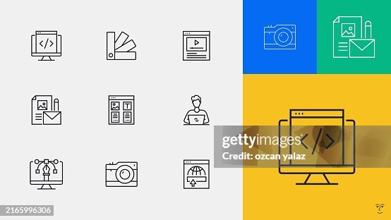 Web Development Line Icon Set - illustrationAnalysis, Application Programming Interface, Big Data, Coding Web Development Line Icon Set - illustrationAnalysis, Application Programming Interface, Big Data, Coding