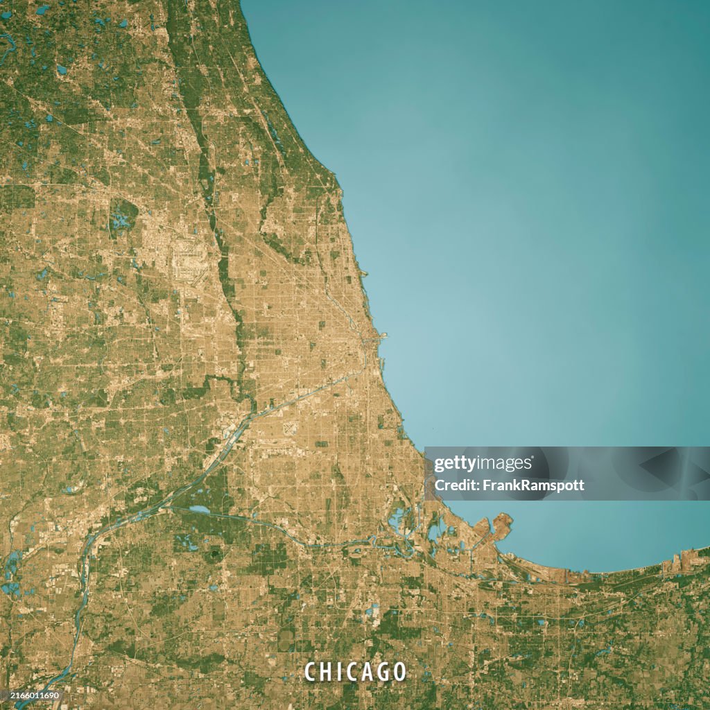 Chicago Satellite Topographic Map 3D Render True Color