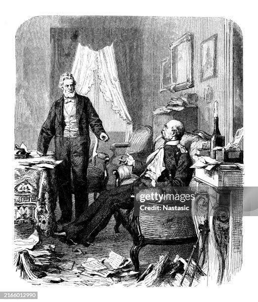 franco-prussian war 1870 - 1871, politics, treaty of frankfurt, 10.5.1871, consultation between otto von bismarck and jules favre, hotel "zum schwan" - otto von bismarck stock-grafiken, -clipart, -cartoons und -symbole
