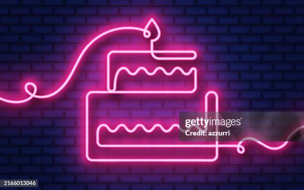 birthday cake neon continuous icon design - wedding cake stock illustrations