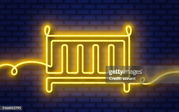 crib neon continuous icon design - empty crib stock illustrations
