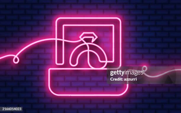 diamond ring neon continuous icon design - diamond ring stock illustrations