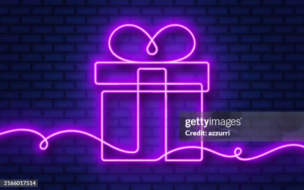gift box neon continuous icon design - present box stock illustrations