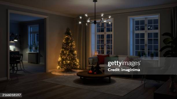 cozy living room at christmas time - scandinavian culture christmas stock pictures, royalty-free photos & images