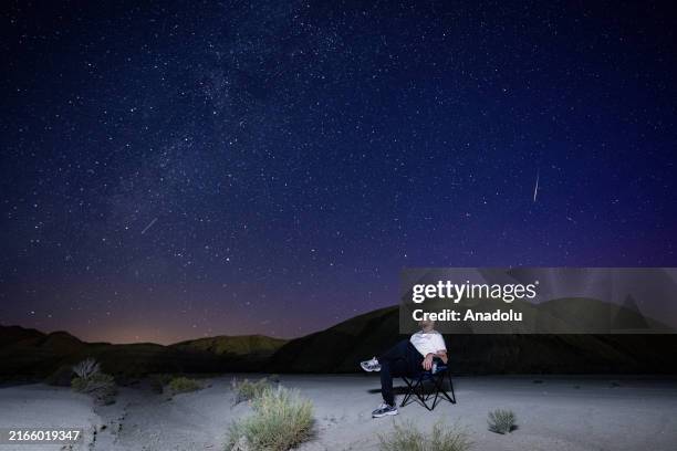 View of the Perseid meteor shower over Nallihan Bird Sanctuary in Nallihan district of Ankara, Turkiye on August 13, 2024.