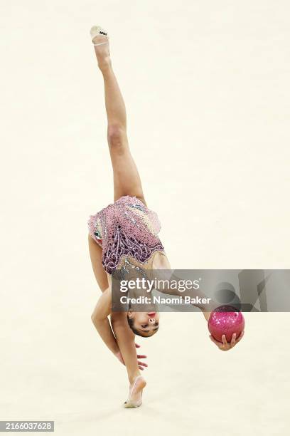 Sofia Raffaeli of Team Italy competes during the Rhythmic Gymnastics Individual All-Around Final on day fourteen of the Olympic Games Paris 2024 at...