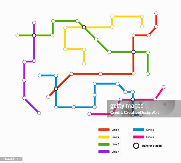 metro map or subway transportation scheme with colorful lines on white background - subway stock illustrations