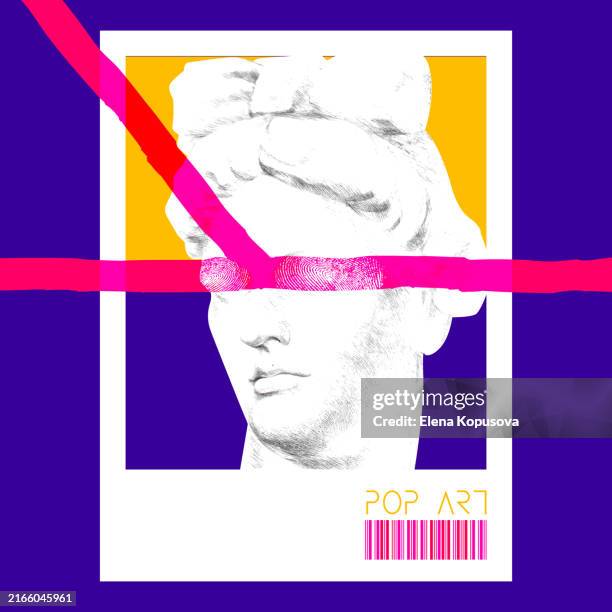 polaroid photo of apollo sculpture on abstract pop art colorful background. creative hand drawn poster. - greek style stock illustrations