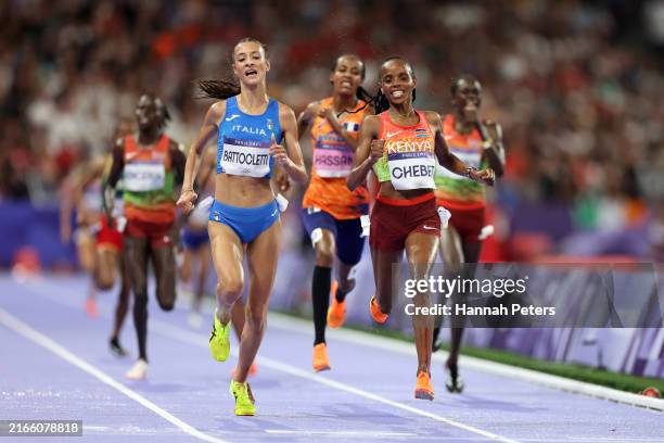 Beatrice Chebet of Team Kenya celebrates winning the Gold medal competing in the Women's 10,000m Final on day fourteen of the Olympic Games Paris...