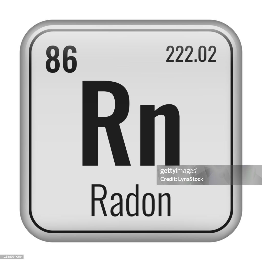 Radon symbol. Chemical element of the periodic table. Vector illustration isolated on white background. Glass sign.
