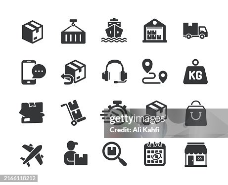 Shipping solid icons. Containing warehouse, courier, service, freight solid icons collection. Vector illustration. For website design, logo, app, template, ui, etc. Shipping solid icons. Containing warehouse, courier, service, freight solid icons collection. Vector illustration. For website design, logo, app, template, ui, etc.