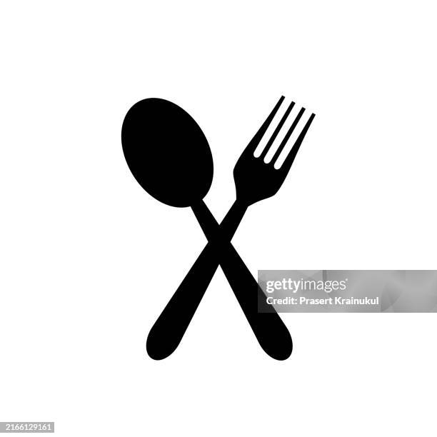 fork and spoon icon vector - couteau de cuisine photos et images de collection