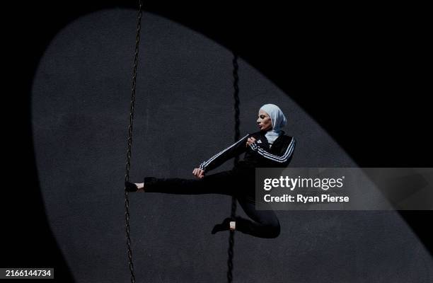 Julyana Al-Sadeq of Team Jordan trains ahead of her Paris 2024 Olympic Taekwondo event on July 28, 2024 in Paris, France on July 28, 2024 in Paris,...