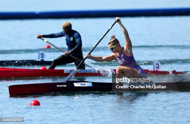 Nevin Harrison of Team United States competes during the Women’s Canoe Single 200m Semifinals on day fifteen of the Olympic Games Paris 2024 at...