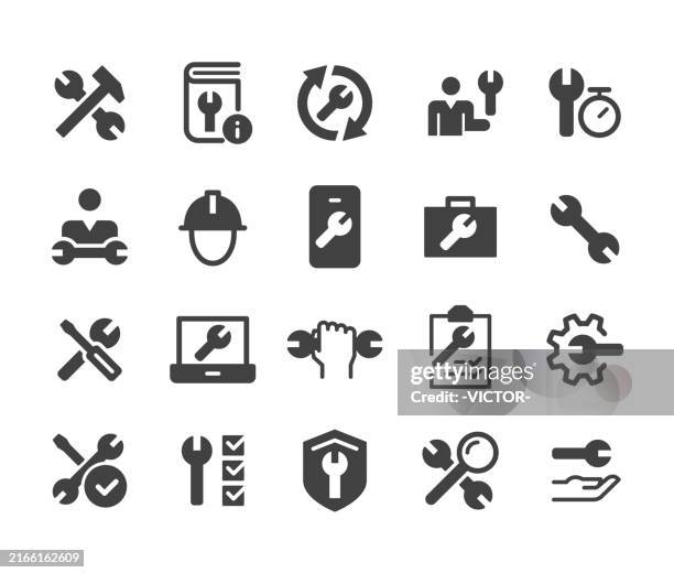 ilustraciones, imágenes clip art, dibujos animados e iconos de stock de iconos de reparación - serie clásica - instalar