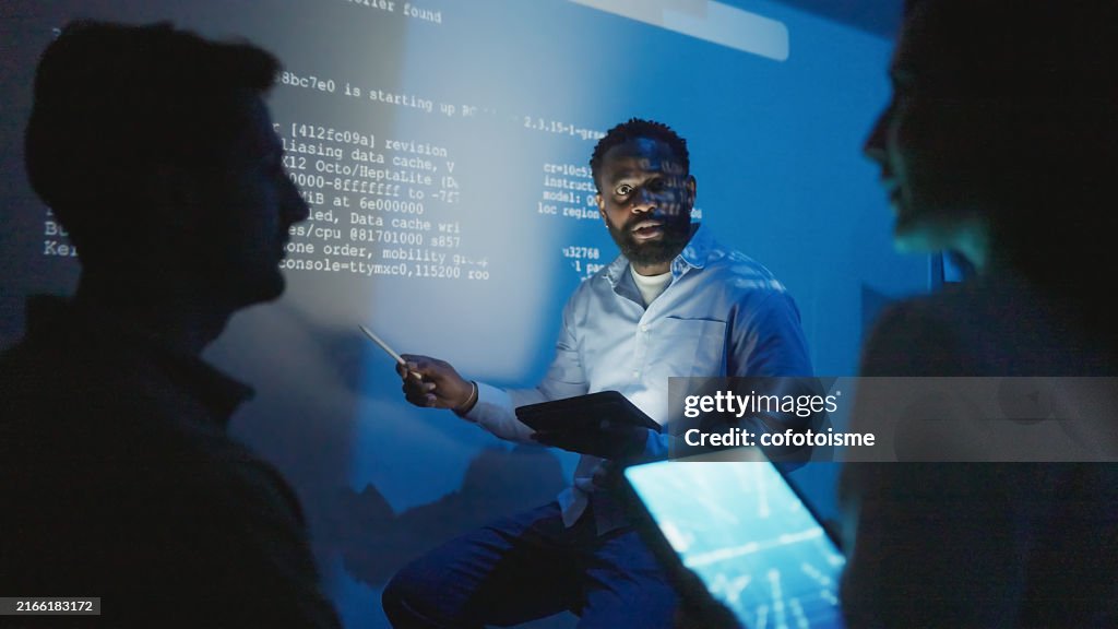 Artificial Intelligence Developer team Meeting at night