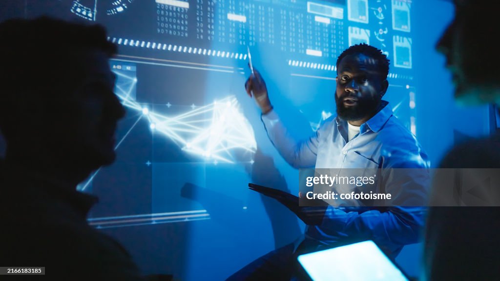 Artificial Intelligence Developer team Meeting at night