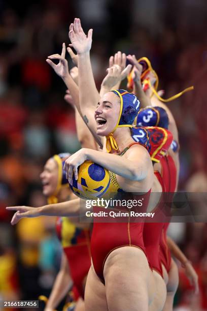 Maica Garcia Godoy of Team Spain celebrates after winning gold following victory in the Women's Gold Medal match between Team Australia and Team...