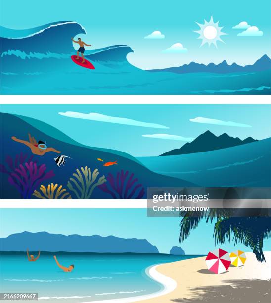 vacation banners - lagoon stock illustrations