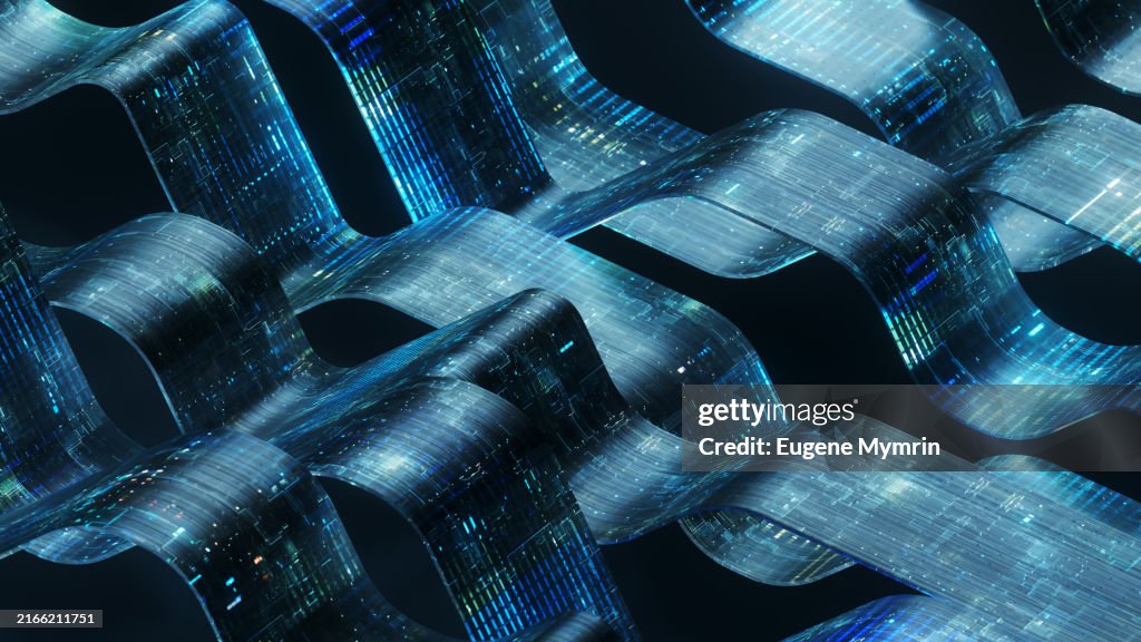 Futuristic Ribbons Creating a Complex, Interconnected Network. Transforming the Future - Embracing Digital Evolution