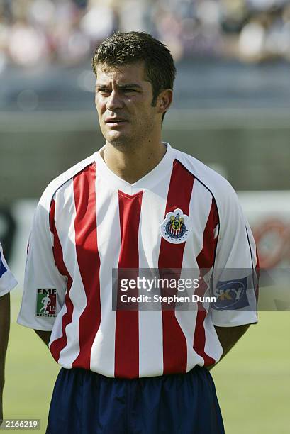 Ramon Ramirez of Chivas looks on prior to the Recopa preliminary game against River Plate on July 12, 2003 at the Los Angeles Coliseum in Los...