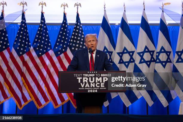 Republican presidential candidate, former U.S. President Donald Trump holds a fighting anti-semitism event with Miriam Adelson at the Trump National...