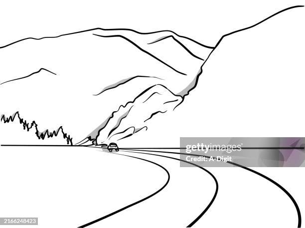 coloradoroadtripsketch - tree line drawing stock illustrations