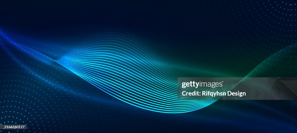 Blue and purple wave lines flowing dynamic abstract background. Modern design element for banner border decor, isolated on black background.