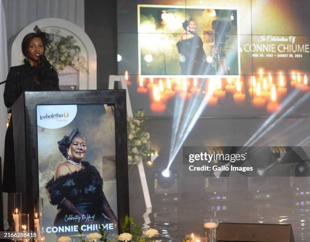 Katlego Danke at the funeral service of Connie Chiume at Oasis of Life Family Church on August 15, 2024 in Daveyton, South Africa. It is reported...